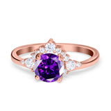 Vintage Round Engagement Ring Simulated Cubic Zirconia 925 Sterling Silver