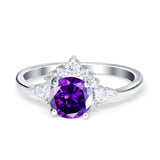 Vintage Round Engagement Ring Simulated Cubic Zirconia 925 Sterling Silver