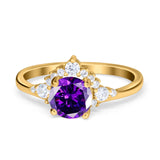 Vintage Round Engagement Ring Simulated Cubic Zirconia 925 Sterling Silver