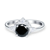 Vintage Round Engagement Ring Simulated Cubic Zirconia 925 Sterling Silver
