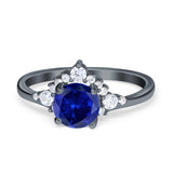 Vintage Round Engagement Ring Simulated Cubic Zirconia 925 Sterling Silver