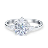 Vintage Round Engagement Ring Simulated Cubic Zirconia 925 Sterling Silver