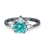 Vintage Round Engagement Ring Simulated Cubic Zirconia 925 Sterling Silver