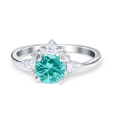 Vintage Round Engagement Ring Simulated Cubic Zirconia 925 Sterling Silver