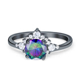 Vintage Round Engagement Ring Simulated Cubic Zirconia 925 Sterling Silver