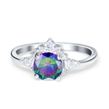 Vintage Round Engagement Ring Simulated Cubic Zirconia 925 Sterling Silver