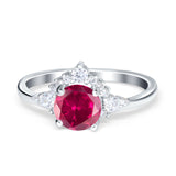 Vintage Round Engagement Ring Simulated Cubic Zirconia 925 Sterling Silver