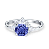 Vintage Round Engagement Ring Simulated Cubic Zirconia 925 Sterling Silver
