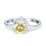 Vintage Round Engagement Ring Simulated Cubic Zirconia 925 Sterling Silver