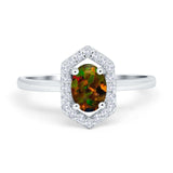 Halo Oval Engagement Ring Simulated Cubic Zirconia 925 Sterling Silver