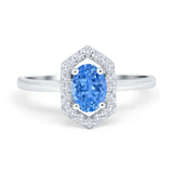 Halo Oval Engagement Ring Simulated Cubic Zirconia 925 Sterling Silver