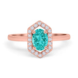 Halo Oval Engagement Ring Simulated Cubic Zirconia 925 Sterling Silver