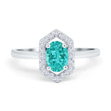 Halo Oval Engagement Ring Simulated Cubic Zirconia 925 Sterling Silver