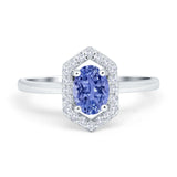 Halo Oval Engagement Ring Simulated Cubic Zirconia 925 Sterling Silver