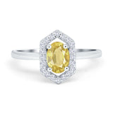 Halo Oval Engagement Ring Simulated Cubic Zirconia 925 Sterling Silver