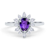 Halo Teardrop Engagement Ring Simulated Cubic Zirconia 925 Sterling Silver