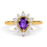 Halo Teardrop Engagement Ring Simulated Cubic Zirconia 925 Sterling Silver