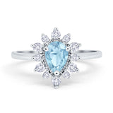 Halo Teardrop Engagement Ring Simulated Cubic Zirconia 925 Sterling Silver