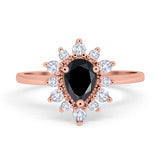 Halo Teardrop Engagement Ring Simulated Cubic Zirconia 925 Sterling Silver