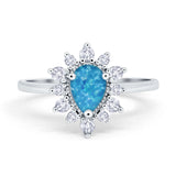 Halo Teardrop Engagement Ring Simulated Cubic Zirconia 925 Sterling Silver