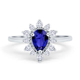 Halo Teardrop Engagement Ring Simulated Cubic Zirconia 925 Sterling Silver