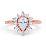 Halo Teardrop Engagement Ring Simulated Cubic Zirconia 925 Sterling Silver