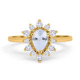 Halo Teardrop Engagement Ring Simulated Cubic Zirconia 925 Sterling Silver