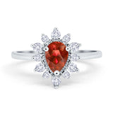 Halo Teardrop Engagement Ring Simulated Cubic Zirconia 925 Sterling Silver