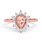 Halo Teardrop Engagement Ring Simulated Cubic Zirconia 925 Sterling Silver
