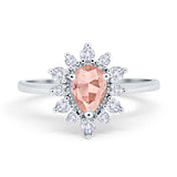 Halo Teardrop Engagement Ring Simulated Cubic Zirconia 925 Sterling Silver