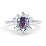 Halo Teardrop Engagement Ring Simulated Cubic Zirconia 925 Sterling Silver