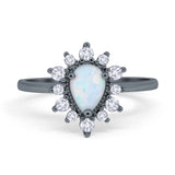 Halo Teardrop Engagement Ring Simulated Cubic Zirconia 925 Sterling Silver