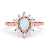 Halo Teardrop Engagement Ring Simulated Cubic Zirconia 925 Sterling Silver