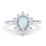Halo Teardrop Engagement Ring Simulated Cubic Zirconia 925 Sterling Silver