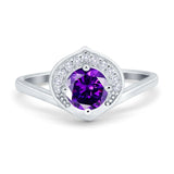 Filigree Engagement Ring Round Simulated Cubic Zirconia 925 Sterling Silver