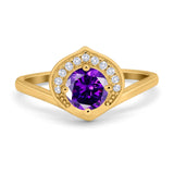 Filigree Engagement Ring Round Simulated Cubic Zirconia 925 Sterling Silver