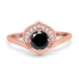 Filigree Engagement Ring Round Simulated Cubic Zirconia 925 Sterling Silver