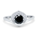 Filigree Engagement Ring Round Simulated Cubic Zirconia 925 Sterling Silver