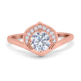 Filigree Engagement Ring Round Simulated Cubic Zirconia 925 Sterling Silver