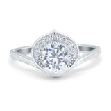 Filigree Engagement Ring Round Simulated Cubic Zirconia 925 Sterling Silver