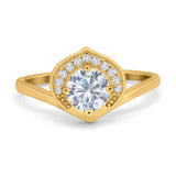 Filigree Engagement Ring Round Simulated Cubic Zirconia 925 Sterling Silver