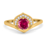 Filigree Engagement Ring Round Simulated Cubic Zirconia 925 Sterling Silver