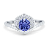 Filigree Engagement Ring Round Simulated Cubic Zirconia 925 Sterling Silver