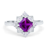 Vintage Princess Cut Wedding Ring Simulated Cubic Zirconia 925 Sterling Silver