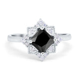 Vintage Princess Cut Wedding Ring Simulated Cubic Zirconia 925 Sterling Silver