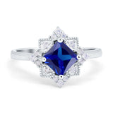 Vintage Princess Cut Wedding Ring Simulated Cubic Zirconia 925 Sterling Silver