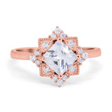 Vintage Princess Cut Wedding Ring Simulated Cubic Zirconia 925 Sterling Silver