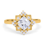 Vintage Princess Cut Wedding Ring Simulated Cubic Zirconia 925 Sterling Silver