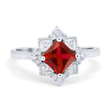 Vintage Princess Cut Wedding Ring Simulated Cubic Zirconia 925 Sterling Silver