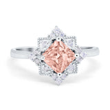 Vintage Princess Cut Wedding Ring Simulated Cubic Zirconia 925 Sterling Silver